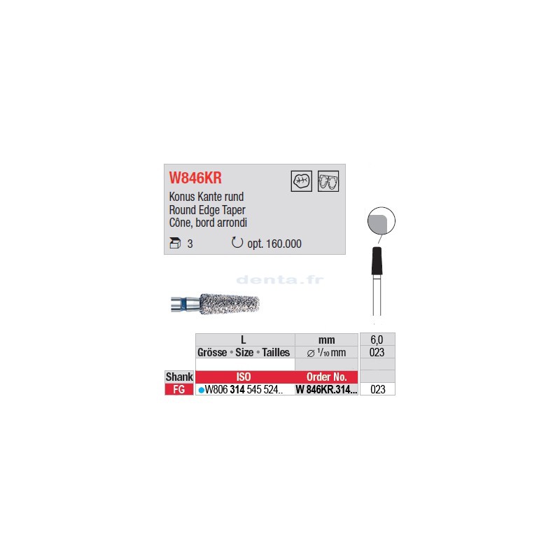 Diamant WhiteTIGER cône bord arrondi - W846KR.314.023