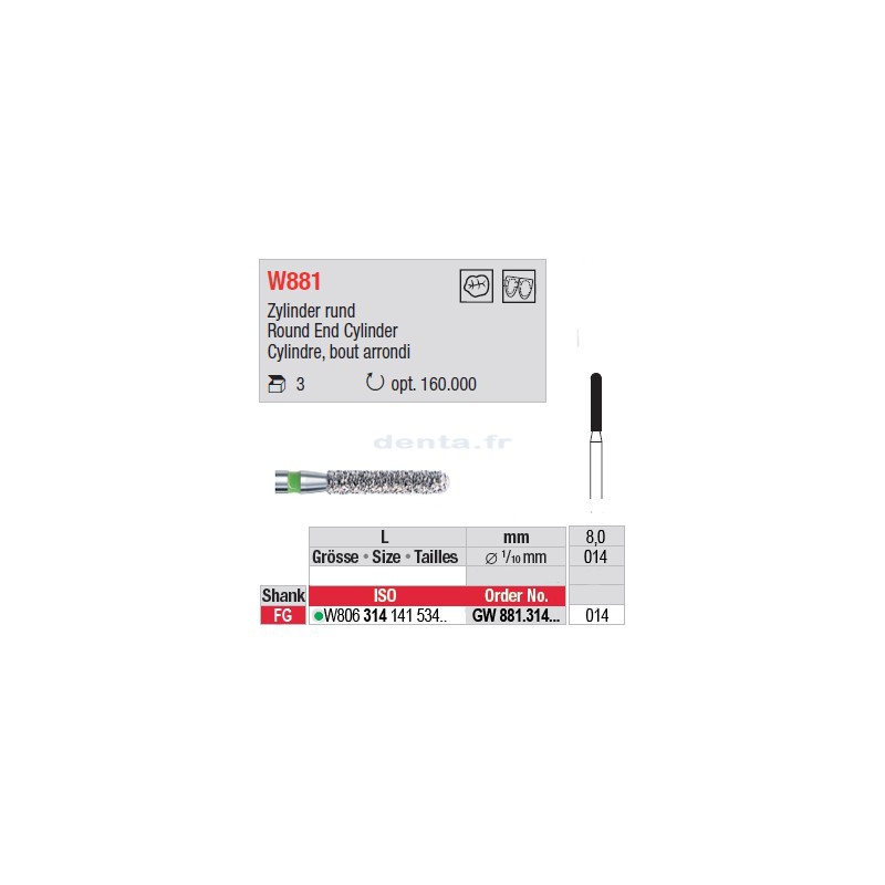 Diamant WhiteTIGER cylindre bout arrondi (gros grain) - GW881.314.014