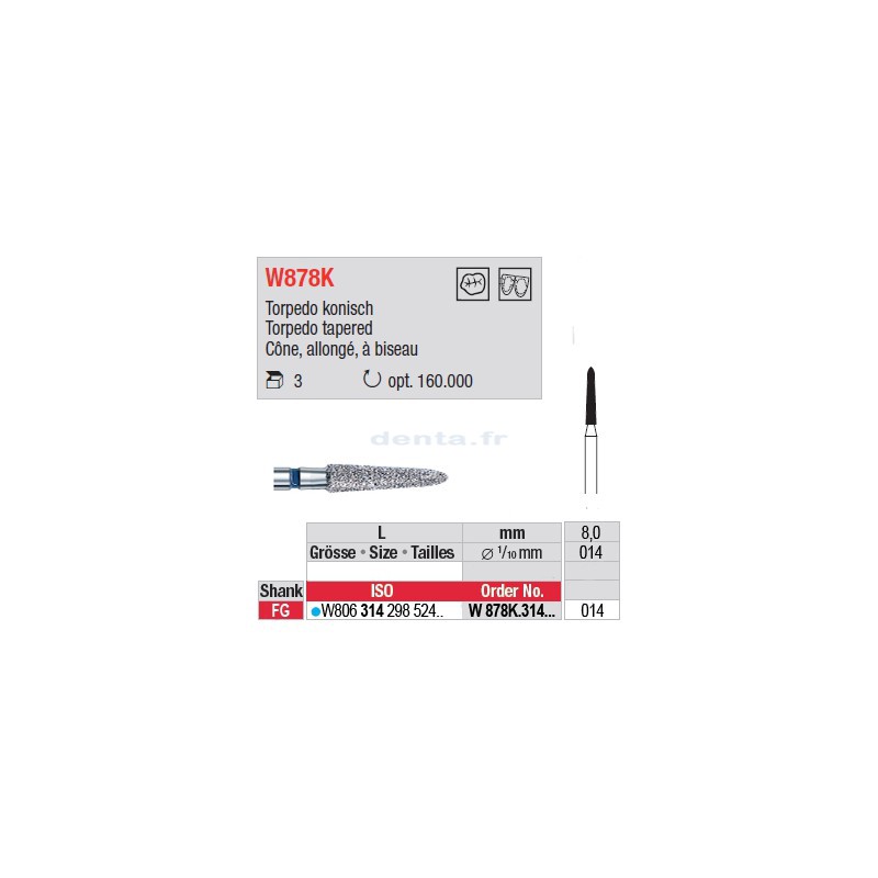 Diamant WhiteTIGER cône allongé à biseau - W878K.314.014