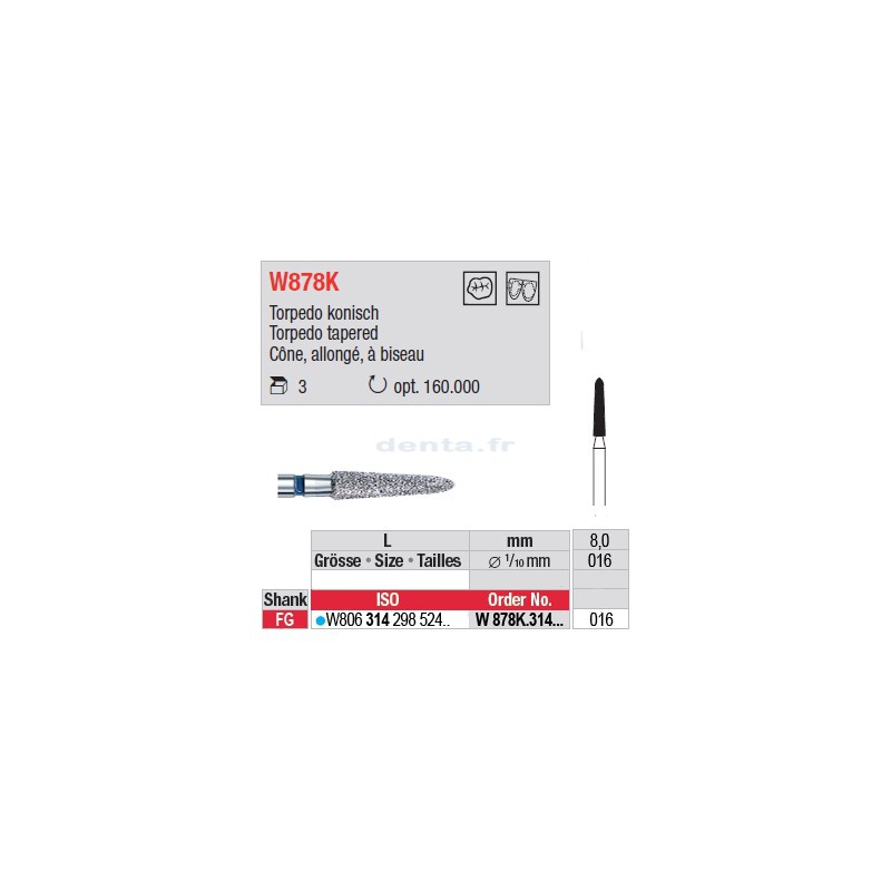 Diamant WhiteTIGER cône allongé à biseau - W878K.314.016