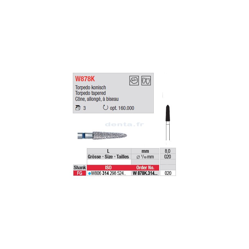 Diamant WhiteTIGER cône allongé à biseau - W878K.314.020