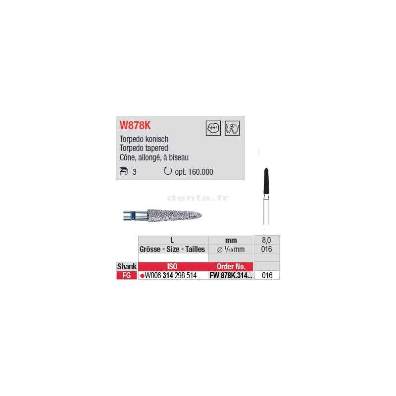 Diamant WhiteTIGER cône allongé à biseau (grain fin) - FW878K.314.016