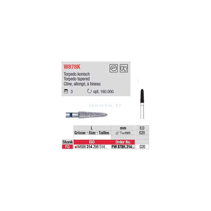 Diamant WhiteTIGER cône allongé à biseau (grain fin) - FW878K.314.020