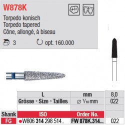 Diamant WhiteTIGER cône allongé à biseau (grain fin) - FW878K.314.022