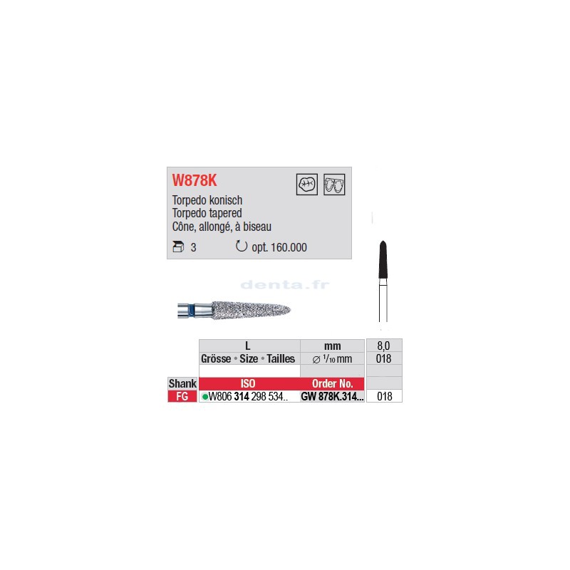 Diamant WhiteTIGER cône allongé à biseau (gros grain) - GW878K.314.018