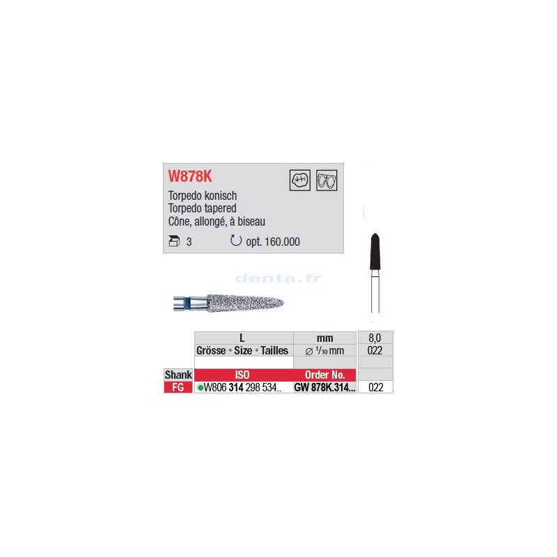 Diamant WhiteTIGER cône allongé à biseau (gros grain) - GW878K.314.022