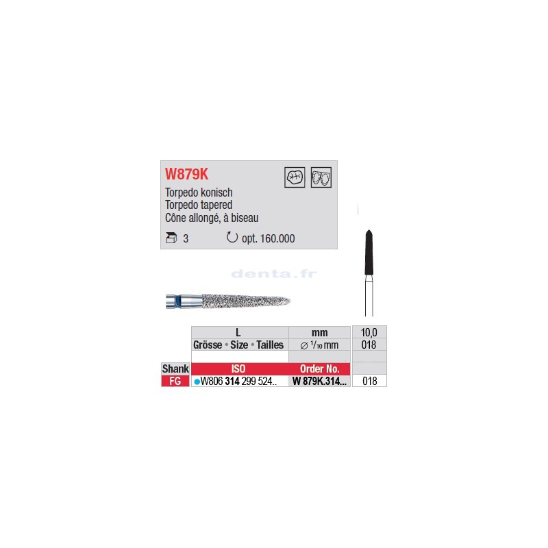 Diamant WhiteTIGER cône allongé à biseau - W879K.314.018