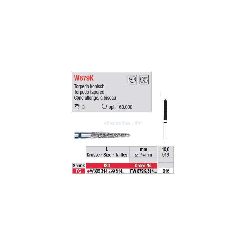 Diamant WhiteTIGER cône allongé à biseau (grain fin) - FW879K.314.016