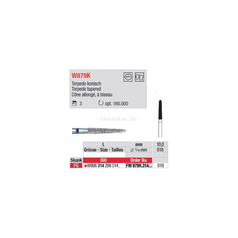 Diamant WhiteTIGER cône allongé à biseau (grain fin) - FW879K.314.018