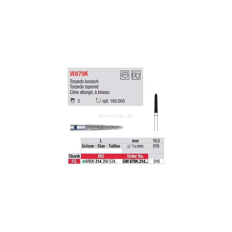 Diamant WhiteTIGER cône allongé à biseau (gros grain) - GW879K.314.016