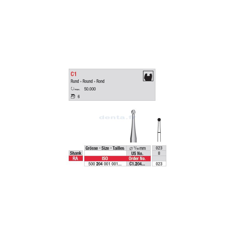  C1 - Fraise carbure de tungstène - CA Rond - C1.204.023 