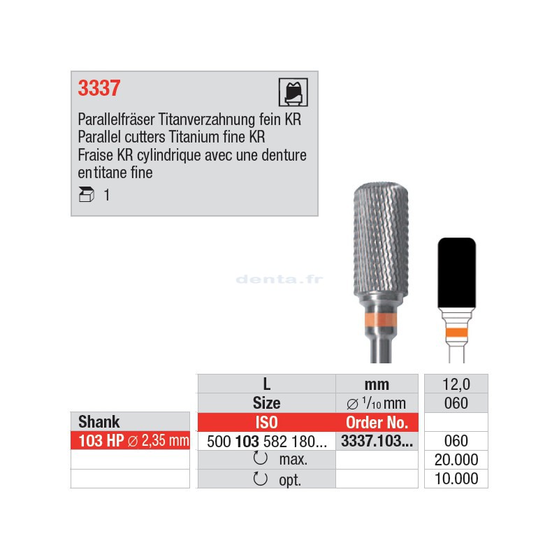 Fraise cylindrique, extrémité arrondie, 3337.103.060