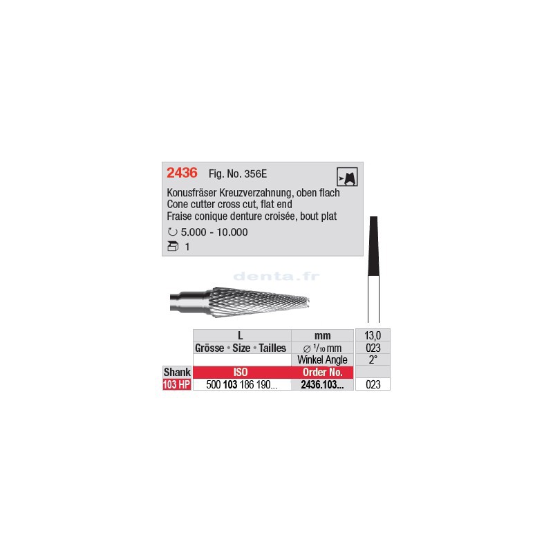 Fraise conique denture croisée, bout plat - 2436.103.023