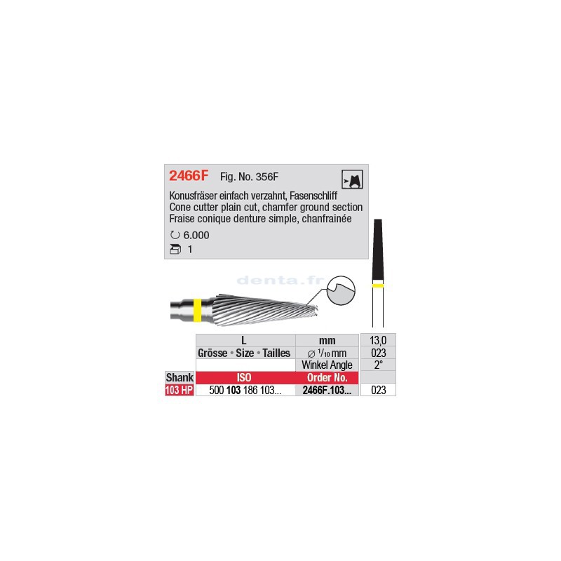 Fraise conique denture simple, chanfrainée - 2466F.103.023