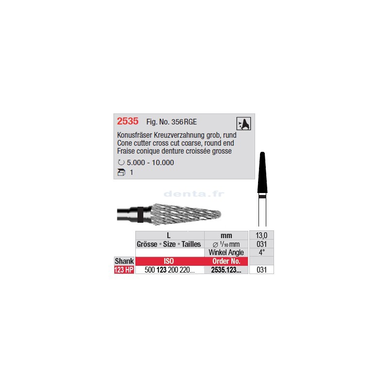 Fraise conique denture croisée grosse - 2535.123.031