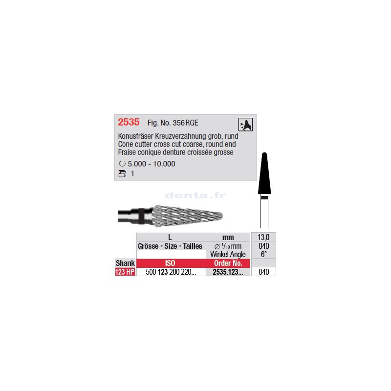 Fraise conique denture croisée grosse - 2535.123.040