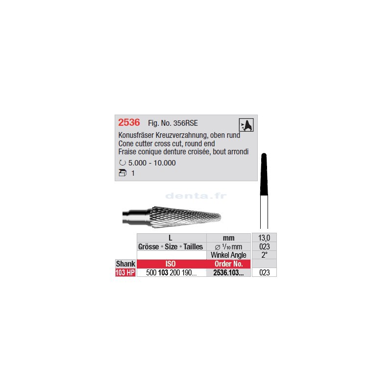 Fraise conique denture croisée, bout arrondi - 2536.103.023