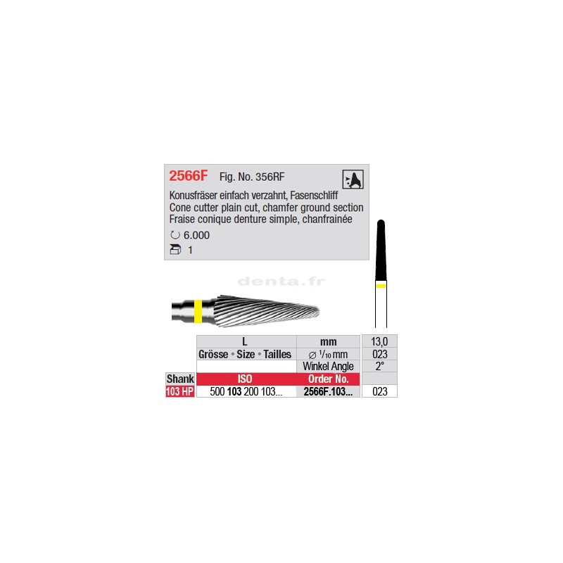 Fraise conique denture simple, chanfrainée - 2566F.103.023