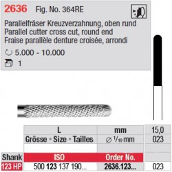 Fraise parallèle denture croisée, bout arrondi - 2636.123.023