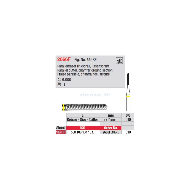 Fraise parallèle chanfrainée, bout arrondi - 2666F.103.010