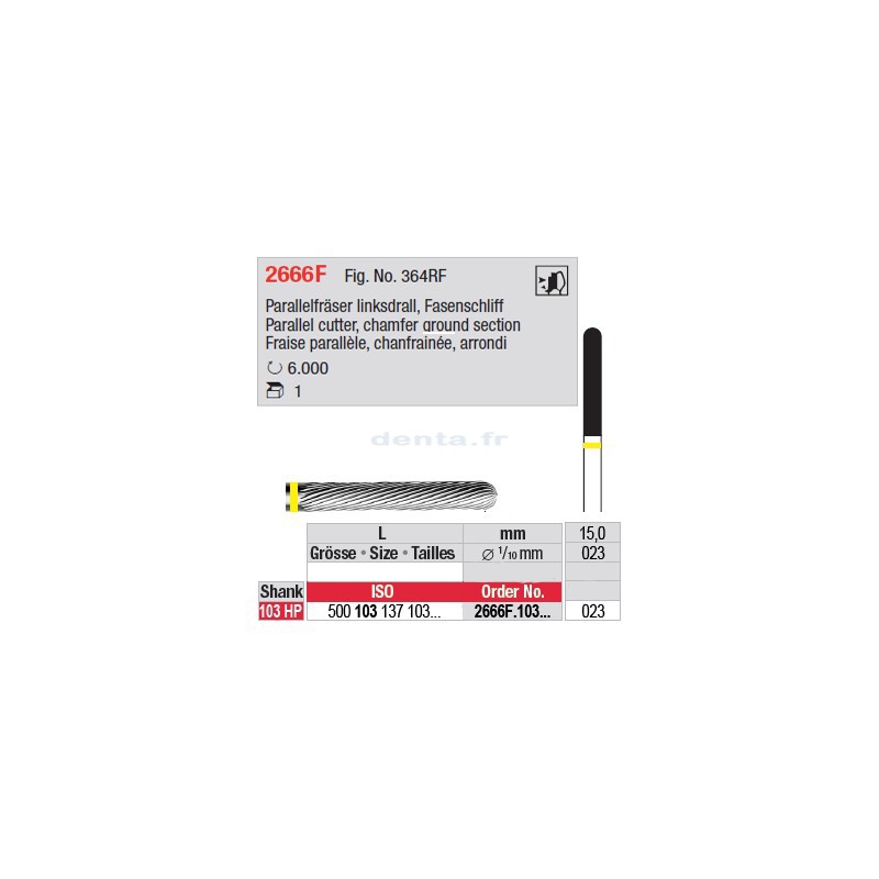 Fraise parallèle chanfrainée, bout arrondi - 2666F.103.023