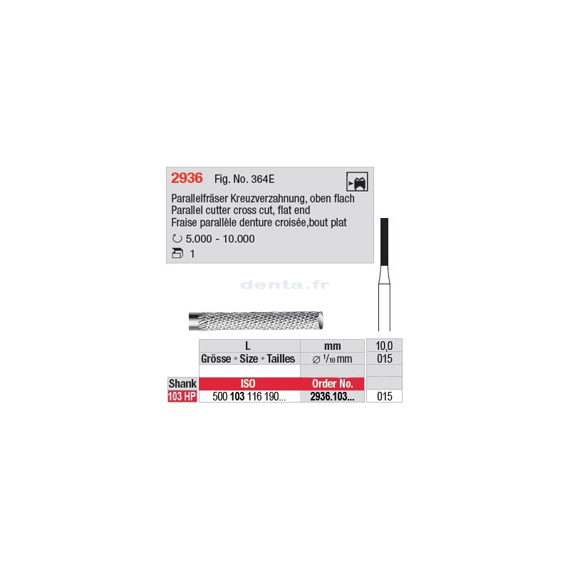 Fraise parallèle denture croisée, bout plat - 2936.103.015