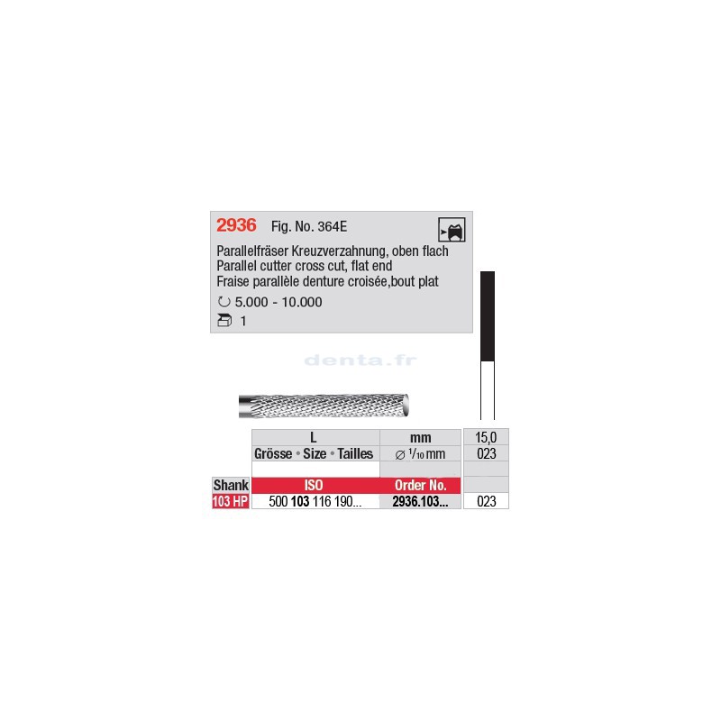Fraise parallèle denture croisée, bout plat - 2936.103.023
