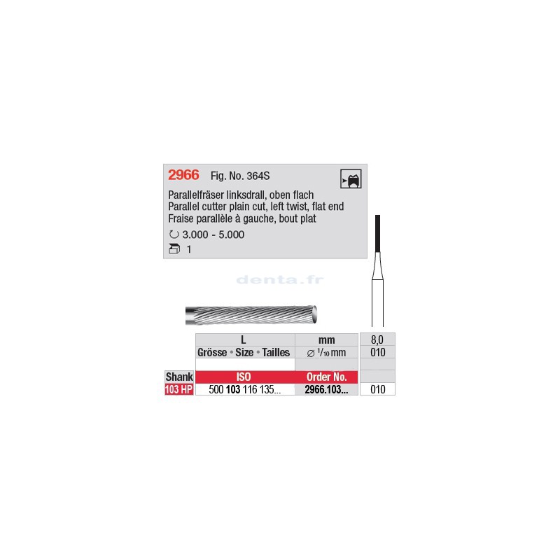 Fraise parallèle denture simple à gauche, bout plat - 2966.103.010