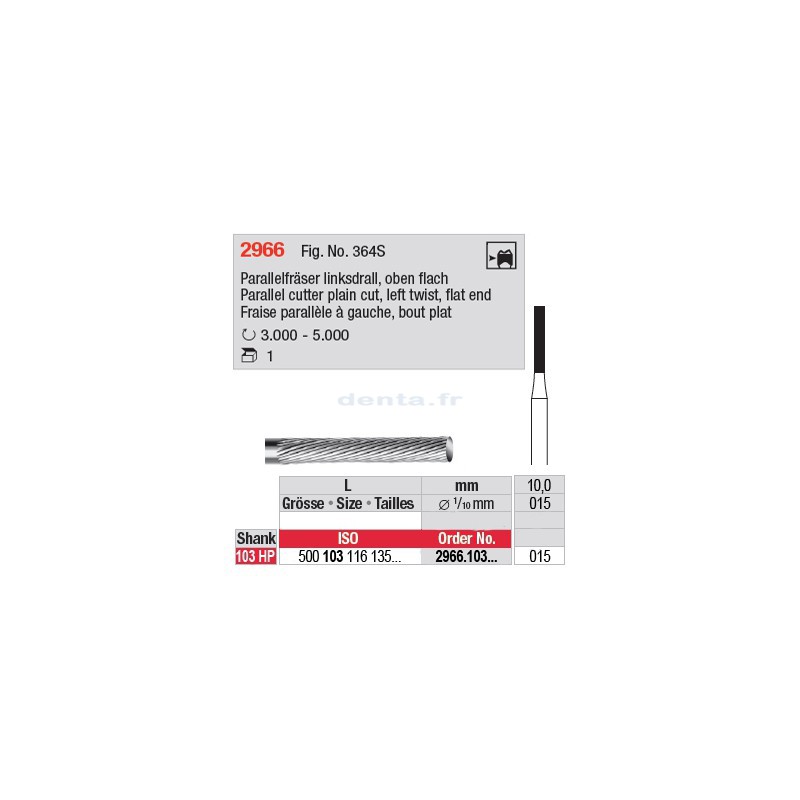 Fraise parallèle denture simple à gauche, bout plat - 2966.103.015