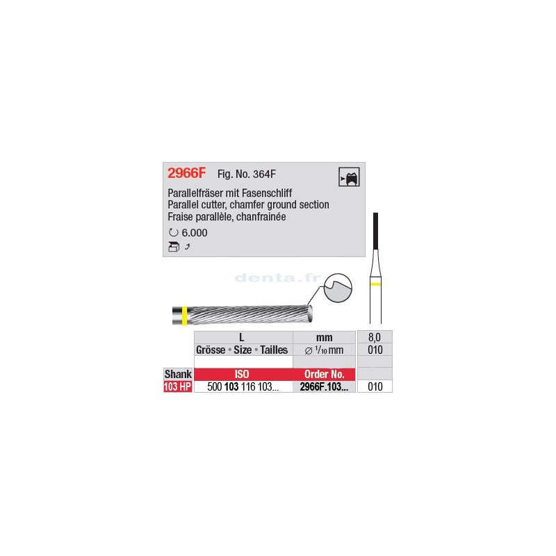 Fraise parallèle chanfrainée, bout plat - 2966F.103.010