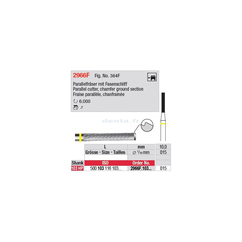 Fraise parallèle chanfrainée, bout plat - 2966F.103.015