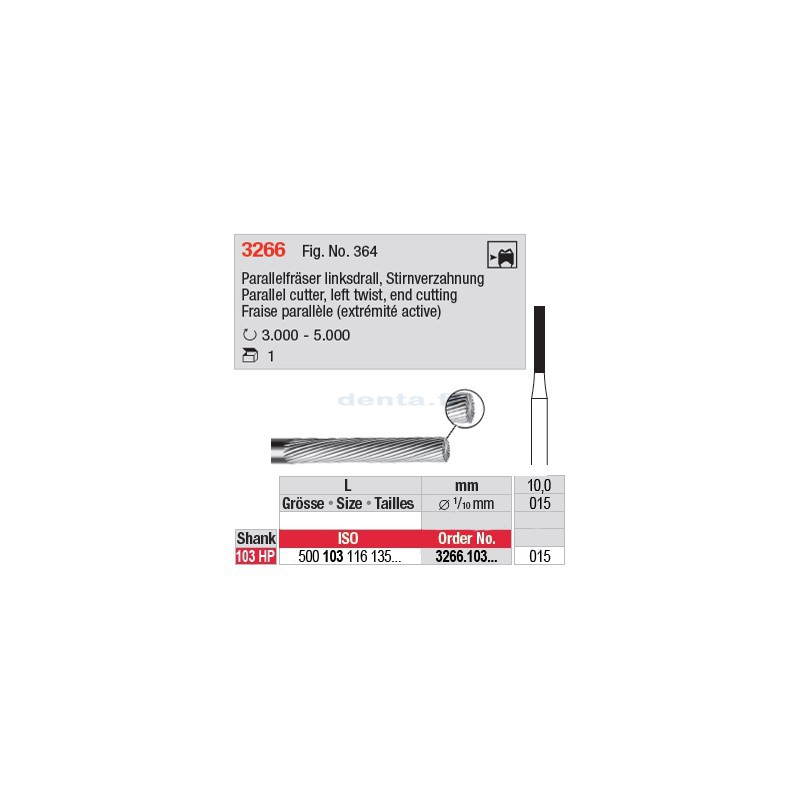 Fraise parallèle denture simple (extrémité active) - 3266.103.015
