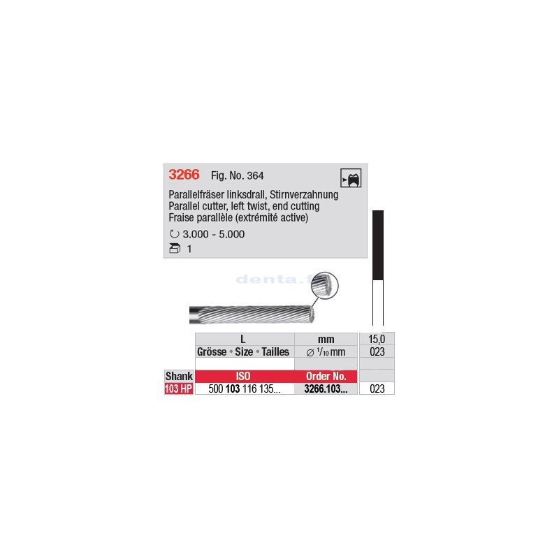 Fraise parallèle denture simple (extrémité active) - 3266.103.023