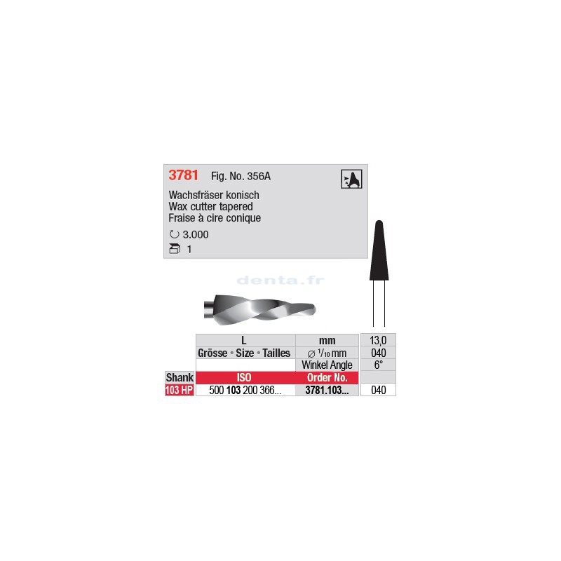 Fraise à cire conique, bout arrondi - 3781.103.040