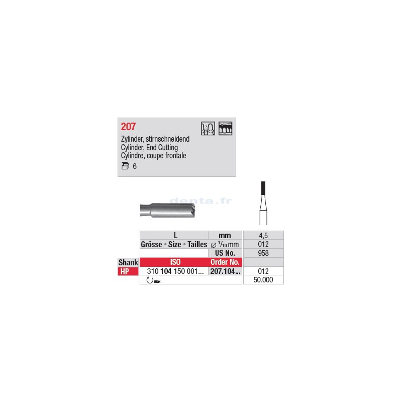 Fraise en acier cylindrique, coupe frontale - 207.104.012