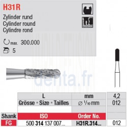  H31R.314.012 - Fraise carbure de tungstène - FG - Cylindre rond 