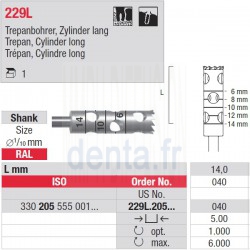 229L.205.040 Trépan cylindre long